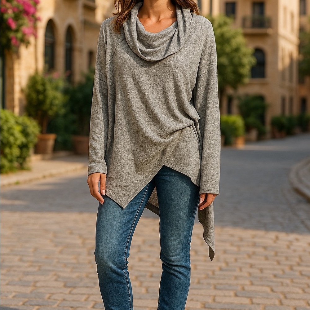 Easel Heather Gray Cowl Neck Sweater